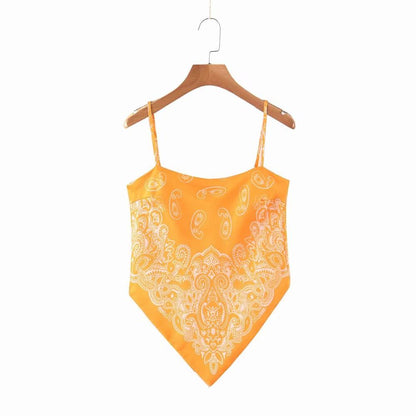 lovwvol New Women vintage paisley print spaghetti strap sexy chic camis tank ladies summer backless bowknot sling tops LS3866