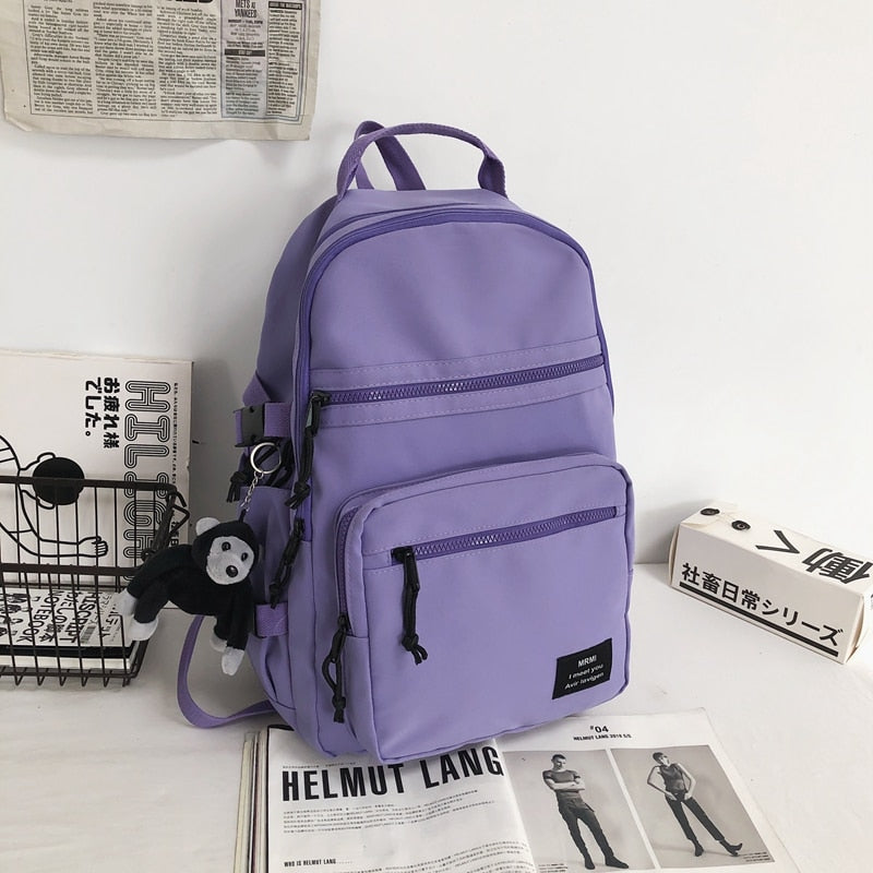 Multi-Compartment Letter Patched Detail Backpack With Bag Charm - Women Backpacks