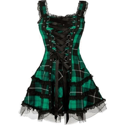 Dress Women Classic Frill Lace Dresses Sleeveless Plaid Vintage Gothic Mini Dresses Ball Gowns Cosplay Costume Plus Size Dress