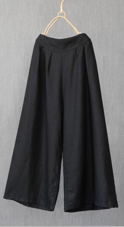 Cotton Linen Nine Capris Pants Women Elastic Waist Wide Leg Pants Casual Vintage Linen Straight Wide Leg Trousers