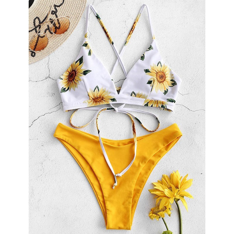 Women's Swimwear Push Up Bandeau Bikini Low Waist Beachwear Two-Piece Separates Printed Bikini Set Sexy Exotic Swimsuit