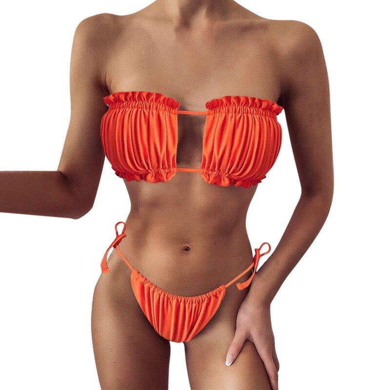 Women High Waist Bikini Sexy Swimsuit Swimwear Female Bandeau Thong Brazilian Biquini Bikini Set Bathing Suit Bather