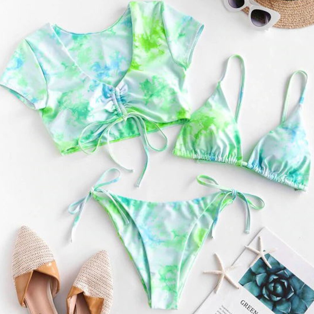 Swimwear Women Tie dye Bikini Set Bathing Suit Beachwear Push Up Swimming Swimwear Sexy Bandage Swimsuit Bikini