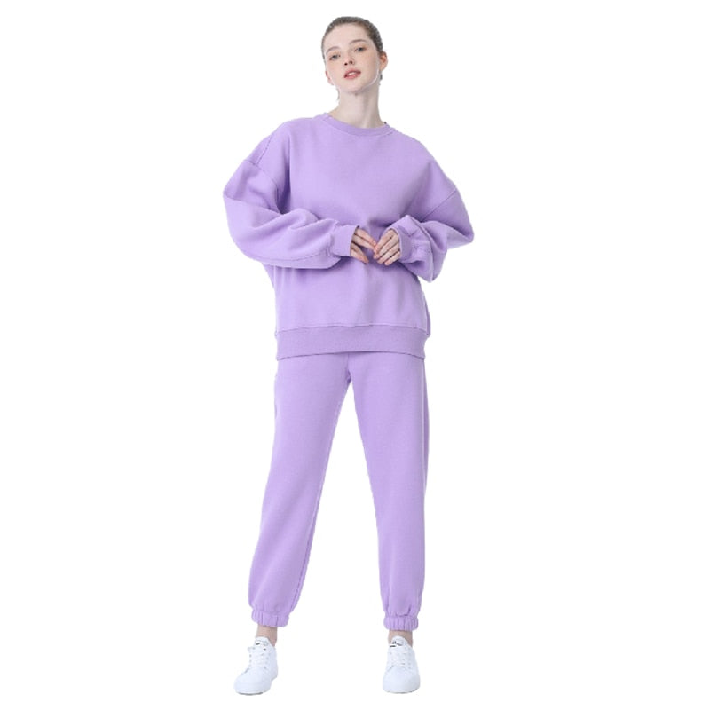 lovwvol New Winter Women's Tracksuit Hoodies Pants Suit Oversized Casual Fleece Two Piece Set Sports Sweatshirts Pullover Outfits