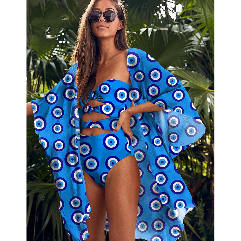 Leaves Print Swimsuit Beach Cover Up Tunics for Beach Long Kaftan Bikini Cover Up Robe De Plage Sarong Beach Swimsuit Cover-Ups