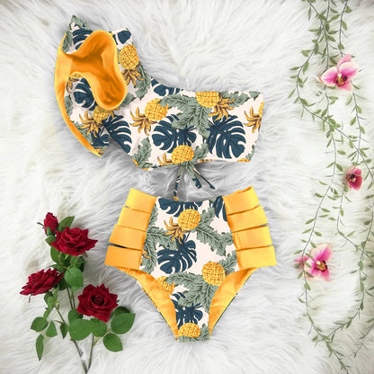 New Bikini Floral Ruffled Bikini Set Women V-neck High Waist Two Piece Swimsuit Girl Beach Bathing Suit Swimwear Biquinis