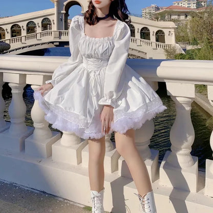 lovwvol Lolita Dress Party Evening Women Vintage Lace Y2k Mini Dress Female Kawaii Clothing 2024 Spring One Piece Dress Korea White