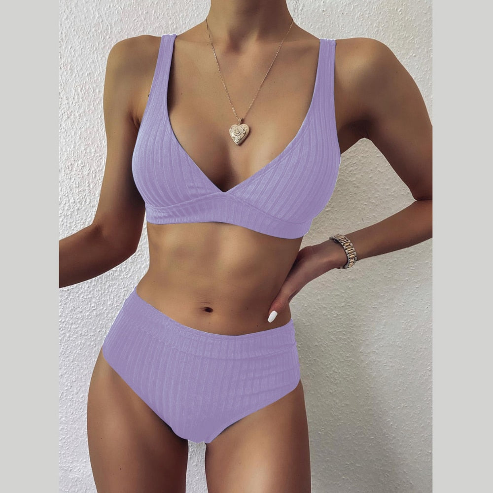 Sexy Bikini Swimwear Women Special Fabric Swimsuit Biquini Two Pieces Beachwear Push Up Swimsuit Women High Waist Bikini