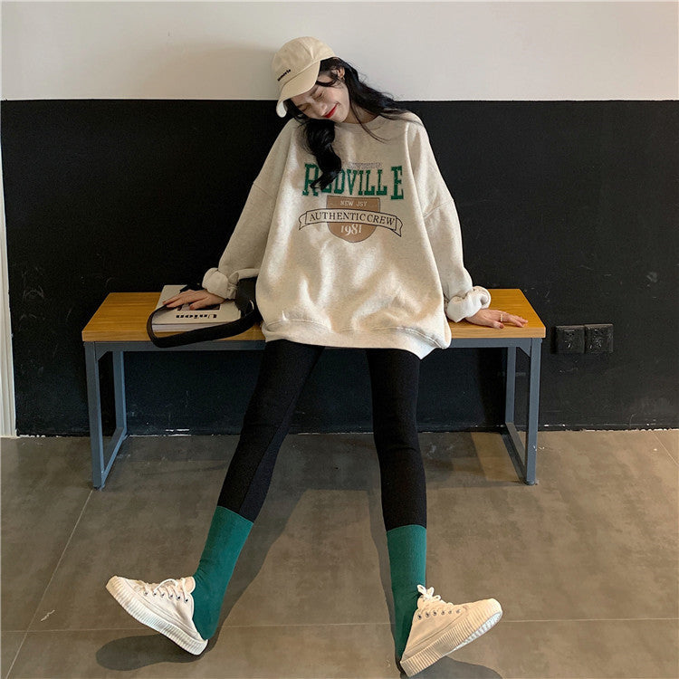 Autumn Women Fleece Letter Printed Pullover Sweatshirt Long Sleeve Casual Sports Lady Oversized Hoodie Korean Fashion