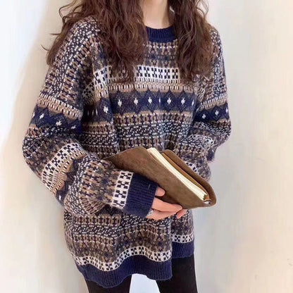 lovwvol New Hong Kong Style Retro Sweater Schoolgirl Korean Loose Winter Lazy Wind Plus Size Sweater Tide