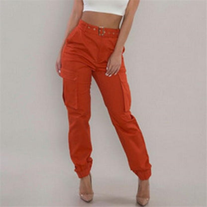 S-2XL Plus Size Pants Women Casual High Waist Cargo Pants Women Loose Green Red Khaki Trousers Pockets Elastic Waist Trousers