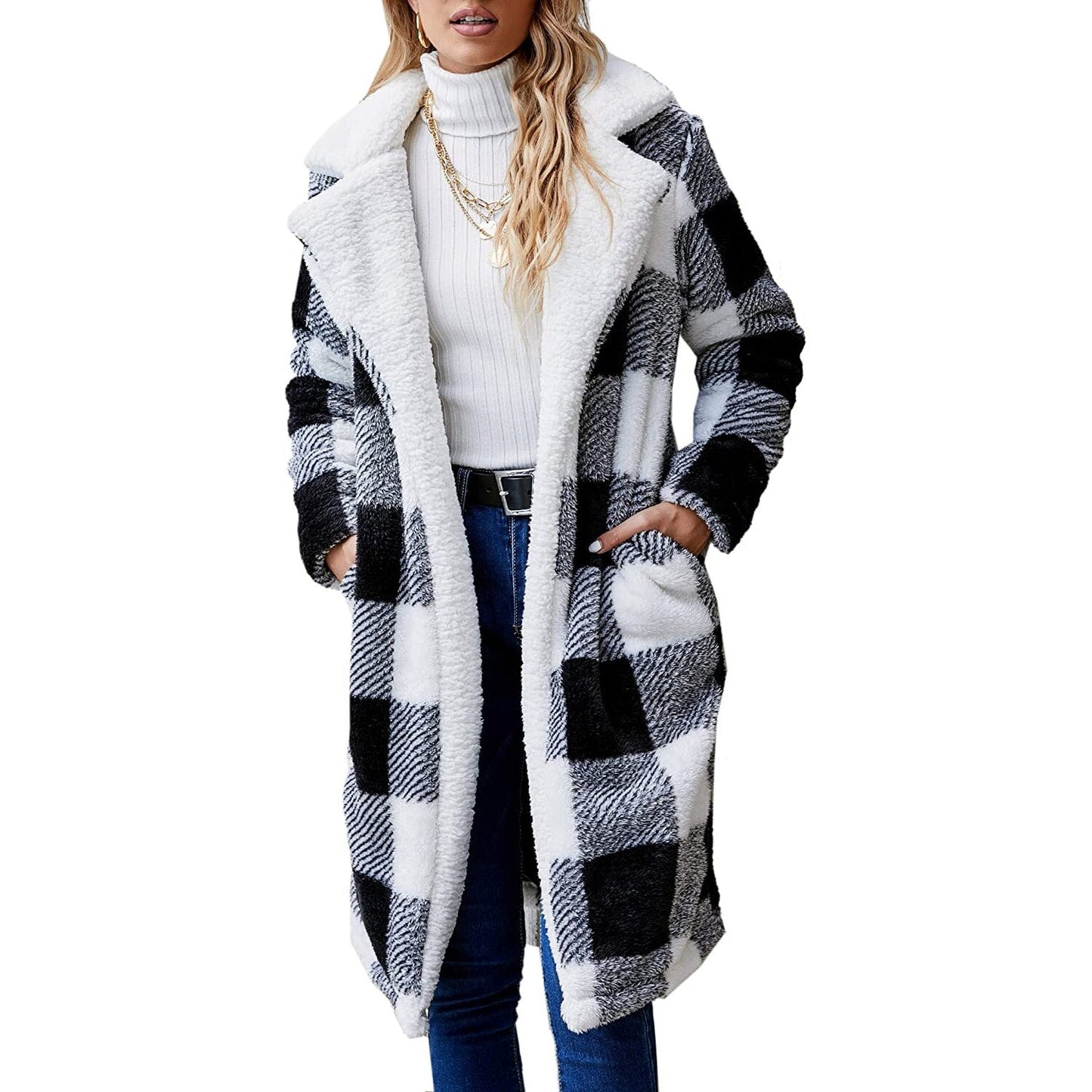 lovwvol Women's Fuzzy Fleece Lapel Open Front Long Cardigan Coat Faux Fur Warm Winter Outwear Jackets Jacket Women  Plus Size Fur Coat