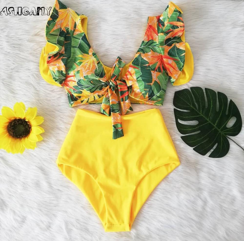 Print Swimwear Women High Waist Bikini Ruffle Swimsuit Push Up Bikinis Set Bathing Suit Beach wear Summer Biquini Female