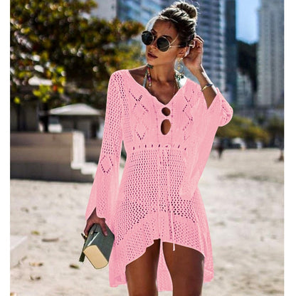 lovwvol New Knitted Beach Cover Up Women Bikini Swimsuit Cover Up Hollow Out Beach Dress Tassel Tunics Bathing Suits Cover-Ups Beachwear