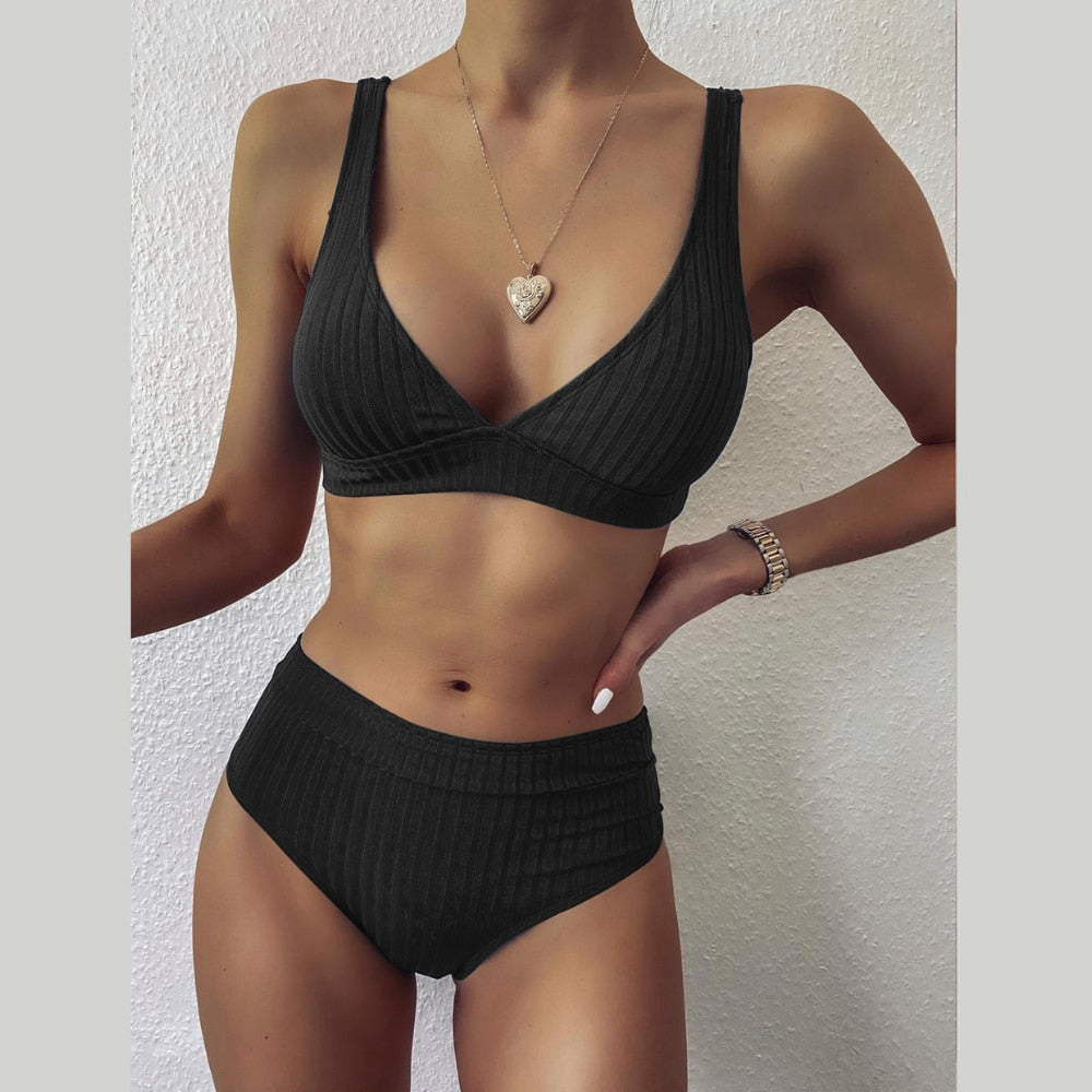 Sexy Bikini Swimwear Women Special Fabric Swimsuit Biquini Two Pieces Beachwear Push Up Swimsuit Women High Waist Bikini