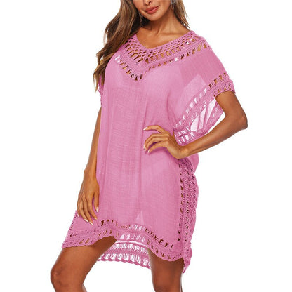 Sexy Women Loose Beach Dress Tunic Solid Bikini Cover UP Swimsuit Beachwear Swimwear Hollow Out Beach Dress Robe De Plage