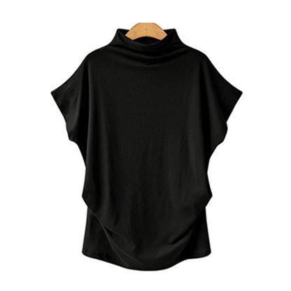 Women Casual Turtleneck Short Batwing Sleeve Blouse Female Cotton Solid Plus Size Tops Ladies Shirt Clothing