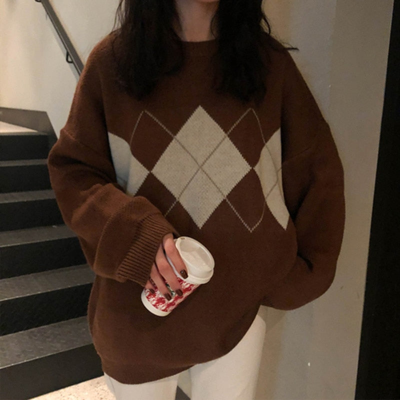 Women's Sweater Winter Geometric Pattern Fashion Basic Casual Regular Tops Female Long Sleeve Korean Oversize Jumpers Pullovers