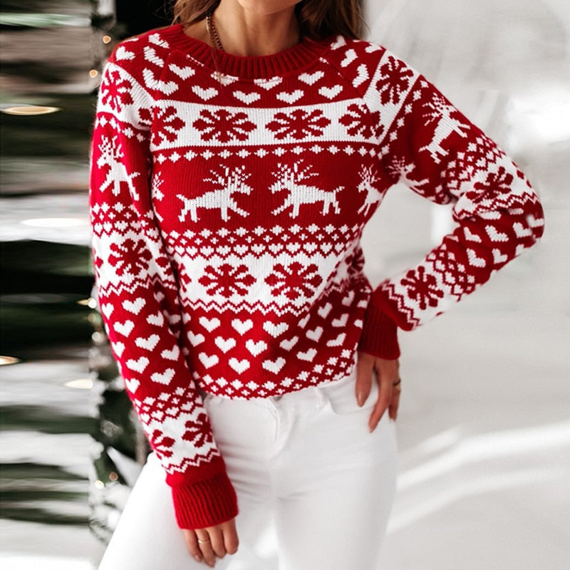 lovwvol Sweater Women Christmas Deer Knitted Long Sleeve Round Neck Ladies Jumper Fashion Casual Winter Autumn Pullover ClothesPlus Size