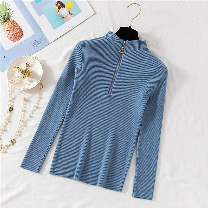 Sexy Turtleneck Sweater Women Autumn Winter Clothes Sueter Mujer Zip Christmas Sweaters Pink Fashion Pullovers Ladies