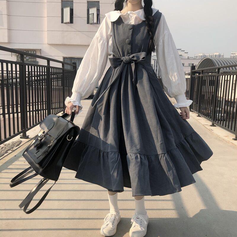 Sleeveless Dress Women New Ulzzang College Style Summer Sweet Ruffles Girls Long Dresses High Waist Kawaii Bowknot Plus Size 4XL