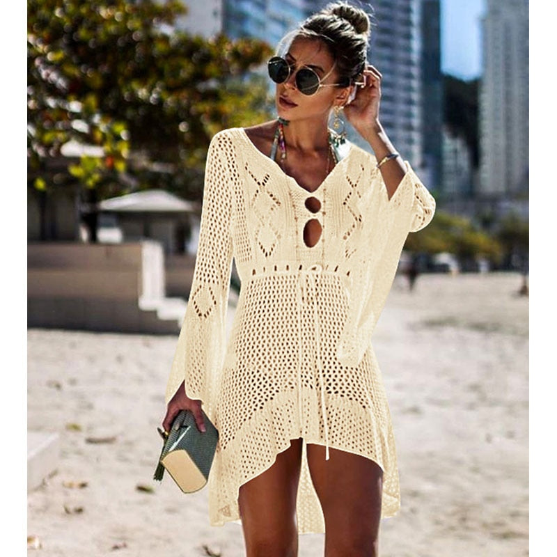 Sexy Cover Up Bikini Women Swimsuit Cover-up Beach Bathing Suit Beach Wear Knitting Swimwear Mesh Beach Dress Tunic Robe