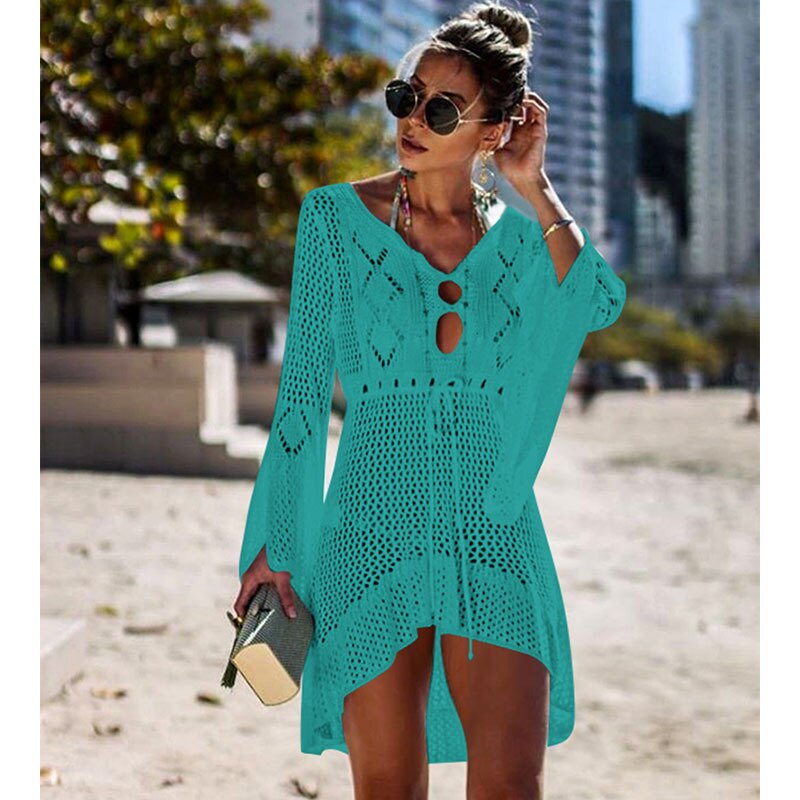 Sexy Cover Up Bikini Women Swimsuit Cover-up Beach Bathing Suit Beach Wear Knitting Swimwear Mesh Beach Dress Tunic Robe