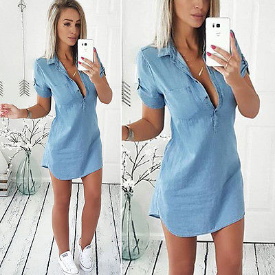 lovwvol  summer women denim dresses short sleeves Slim V-neck Sexy Casual Office Jeans Dress Vestidos Robe Party  Dresses