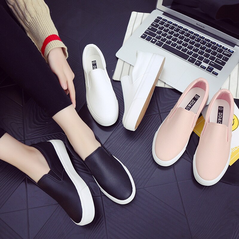 lovwvol Women Sneakers Leather Shoes Spring Trend Casual Flats Sneakers Female New Fashion Comfort Slip-on Platform Vulcanized Shoes