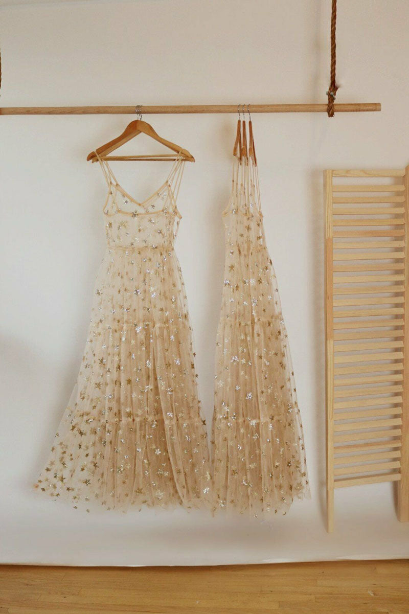 Summer Sweet Tulle Spaghetti Straps See Through Long Women  Dresses Fashion Bling Bling Dress