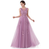 lovwvol New Sweet Lace Evening Dress Purple Pink Appliques with Beading Sleeveless Floor-length Long Prom Party Gowns