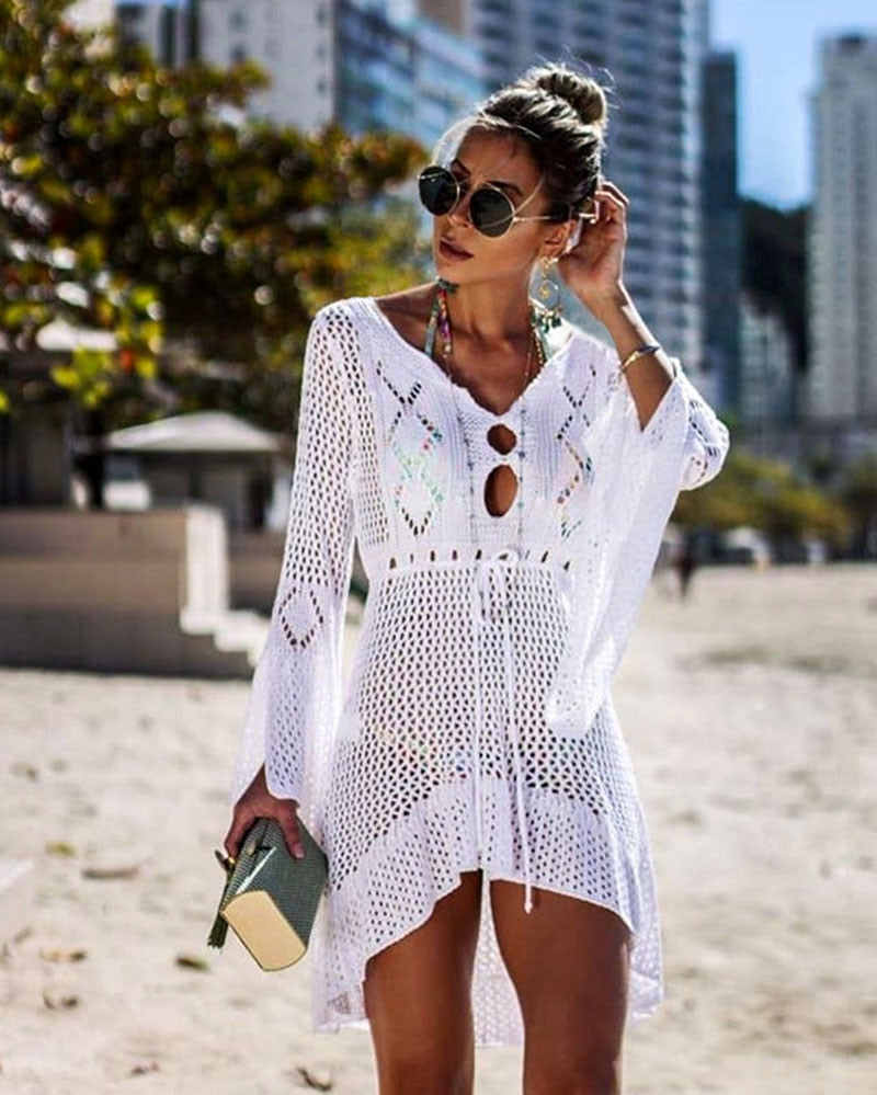 Sexy Cover Up Bikini Women Swimsuit Cover-up Beach Bathing Suit Beach Wear Knitting Swimwear Mesh Beach Dress Tunic Robe