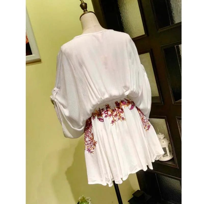 lovwvol new Floral Embroidery boho dress 2020 summer vintage sexy  beach dresses deep V-neck long Sleeve mini party women dress vestidos