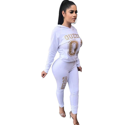 Women's Letter Printed 2 Pieces Outfits T-Shirt Tops and Bodycon Long Pants Set Sweatshirt Full Sleeve Long Jumpsuit s-xl