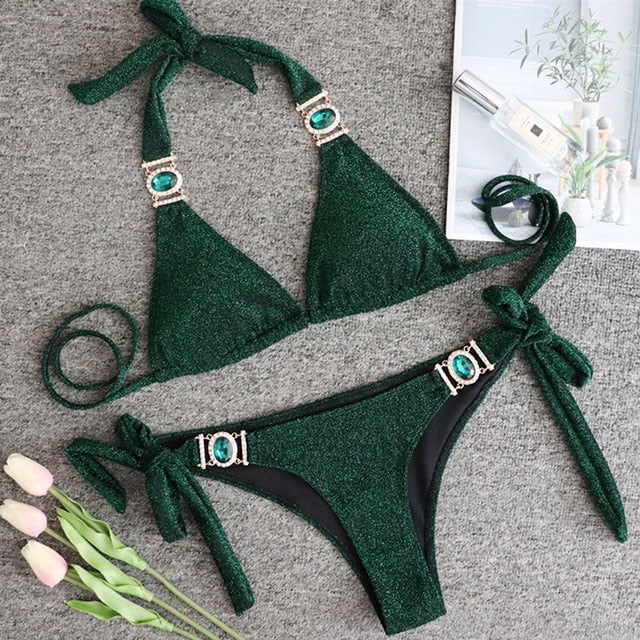 Rhinestone Swimsuit Women Bikinis Crystal Diamond Bikini Set Metal Chain Swimwear female Luxury Aristocratic Swimming Suit