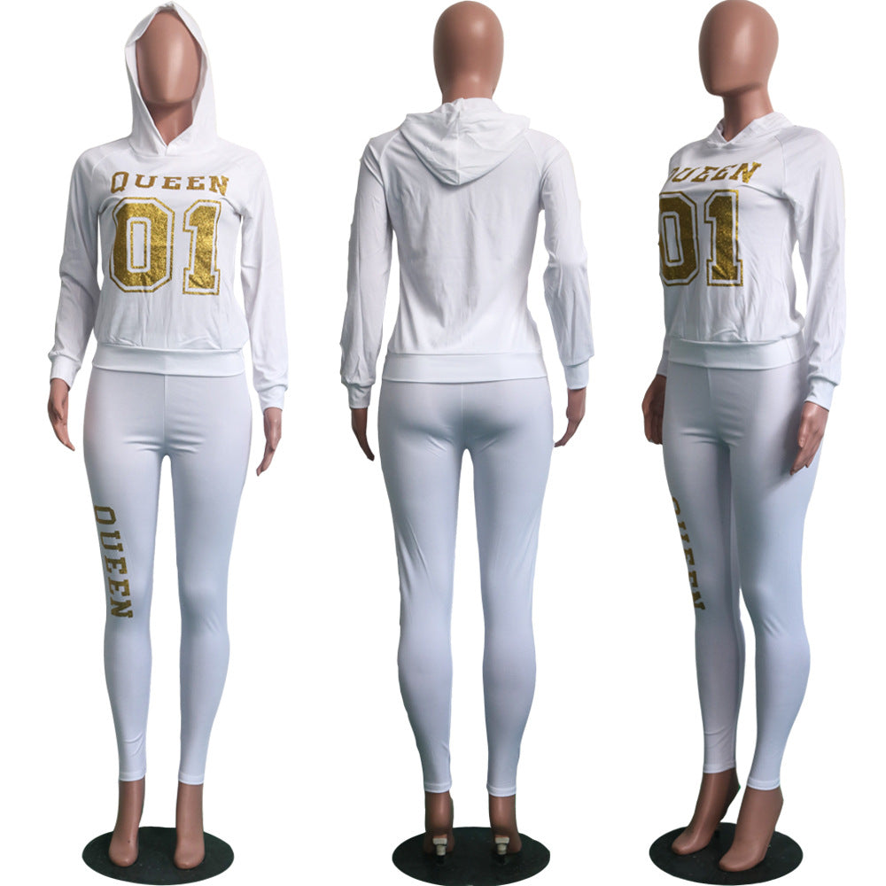 Women's Letter Printed 2 Pieces Outfits T-Shirt Tops and Bodycon Long Pants Set Sweatshirt Full Sleeve Long Jumpsuit s-xl