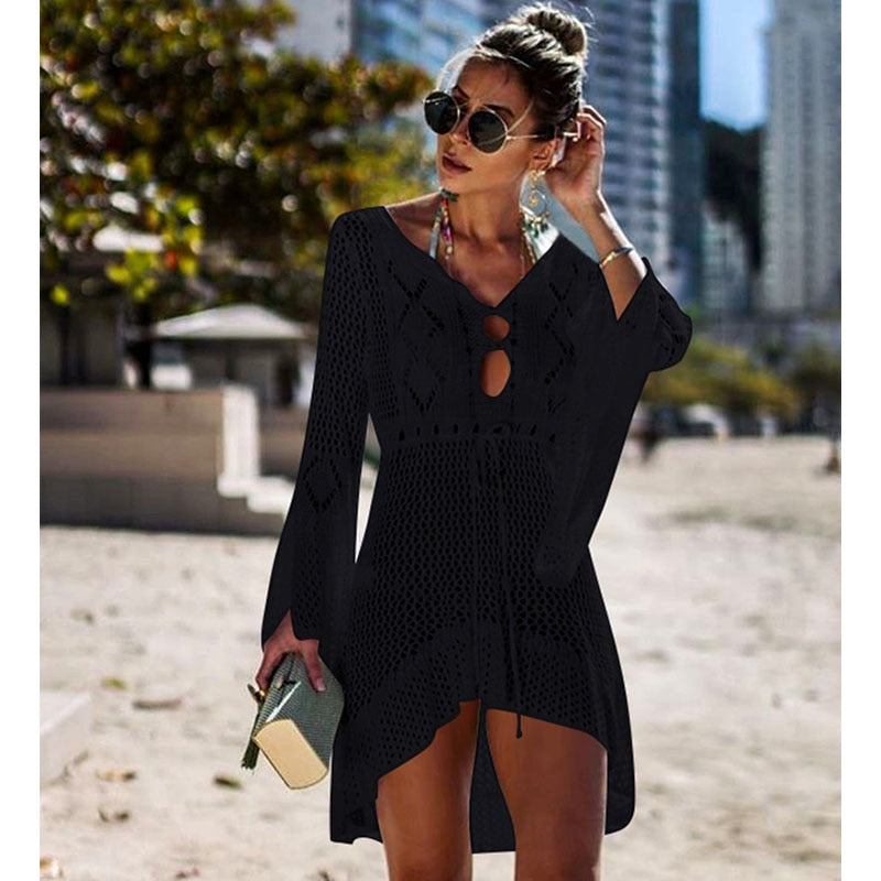 Sexy Cover Up Bikini Women Swimsuit Cover-up Beach Bathing Suit Beach Wear Knitting Swimwear Mesh Beach Dress Tunic Robe