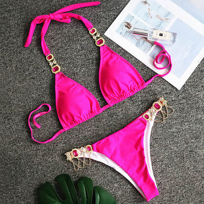 Rhinestone Swimsuit Women Bikinis Crystal Diamond Bikini Set Metal Chain Swimwear female Luxury Aristocratic Swimming Suit