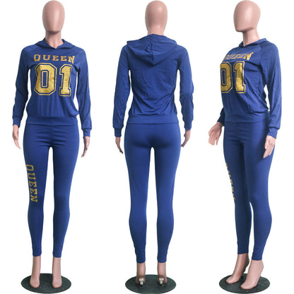 Women's Letter Printed 2 Pieces Outfits T-Shirt Tops and Bodycon Long Pants Set Sweatshirt Full Sleeve Long Jumpsuit s-xl