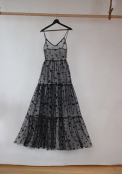 Summer Sweet Tulle Spaghetti Straps See Through Long Women  Dresses Fashion Bling Bling Dress