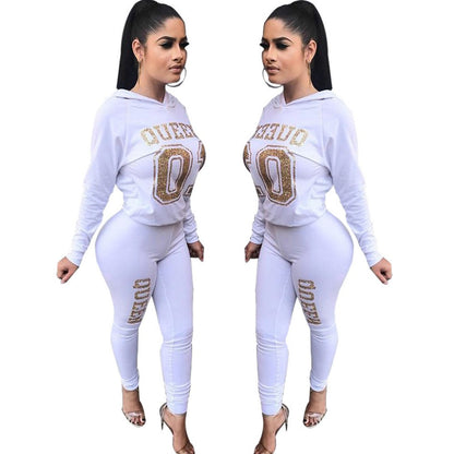 Women's Letter Printed 2 Pieces Outfits T-Shirt Tops and Bodycon Long Pants Set Sweatshirt Full Sleeve Long Jumpsuit s-xl