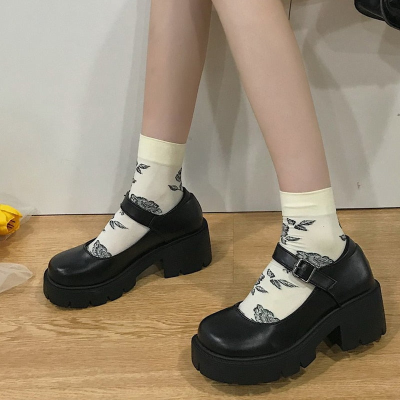 Small leather shoes women  spring models Mary Jane shoes women's Japanese high heels retro platform shoes women