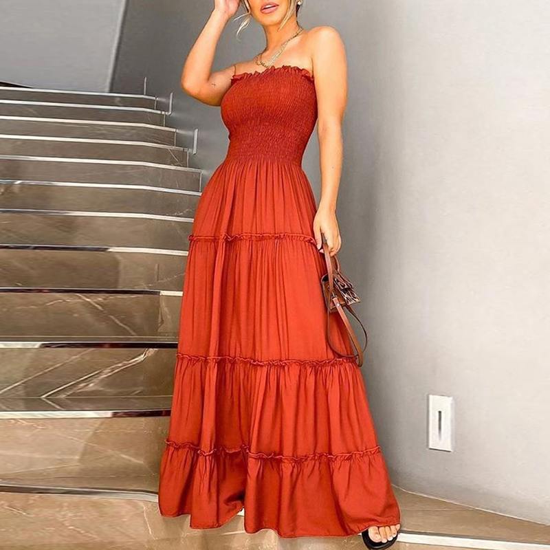 Women Summer Maxi Dress Vintage Solid Dress Sexy Long Party Dress Plus Size Robe Femme Bohemian Vestidos