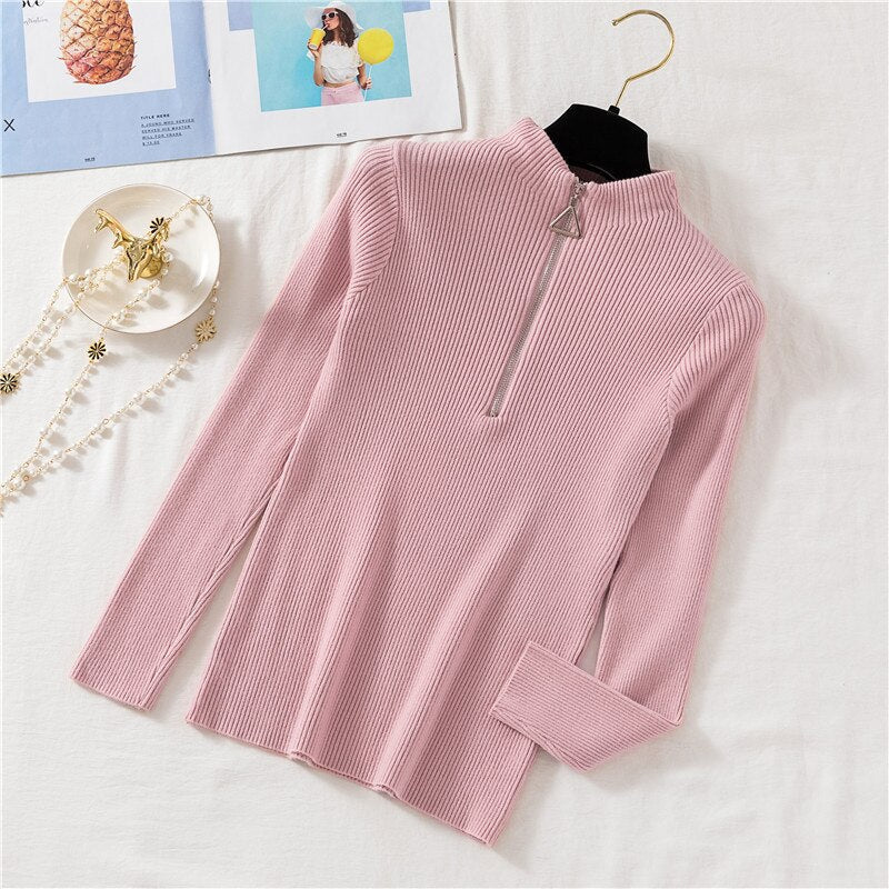 lovwvol Sexy Turtleneck Sweater Women Autumn Winter Clothes Sueter Mujer Zip Christmas Sweaters Pink Fashion Pullovers Ladies