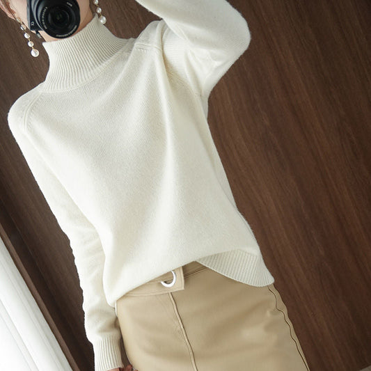 lovwvol Turtleneck Pullover Fall/winter  Cashmere Sweater Women Pure Color Casual Long-sleeved Loose Pullover Bottoming