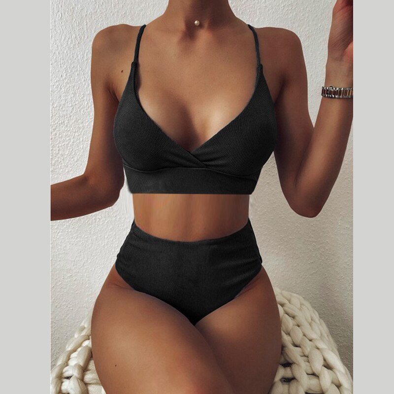 Sexy Bikini Swimwear Women Special Fabric Swimsuit Biquini Two Pieces Beachwear Push Up Swimsuit Women High Waist Bikini