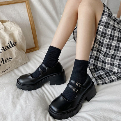 Small leather shoes women  spring models Mary Jane shoes women's Japanese high heels retro platform shoes women