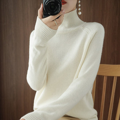 lovwvol Turtleneck Pullover Fall/winter  Cashmere Sweater Women Pure Color Casual Long-sleeved Loose Pullover Bottoming