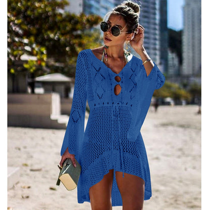 lovwvol New Knitted Beach Cover Up Women Bikini Swimsuit Cover Up Hollow Out Beach Dress Tassel Tunics Bathing Suits Cover-Ups Beachwear