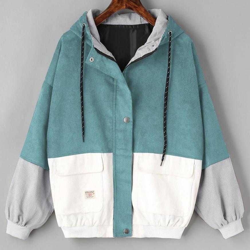 Outerwear Coats Jackets Corduroy Patchwork Oversize Jackets Autumn Jacket Women Chaqueta Mujer Ceket Streetwear Coat Windbreaker